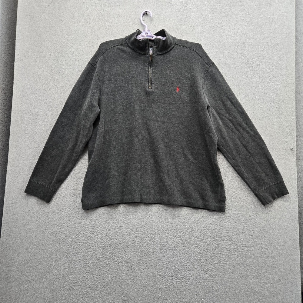Polo By Ralph Lauren Men Sweatshirt XL Gray Embroidered Quarter Zip Zipper Logo